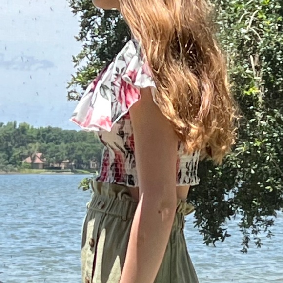 Girls Shirred Floral Tube Crop Top - Picture 3 of 14